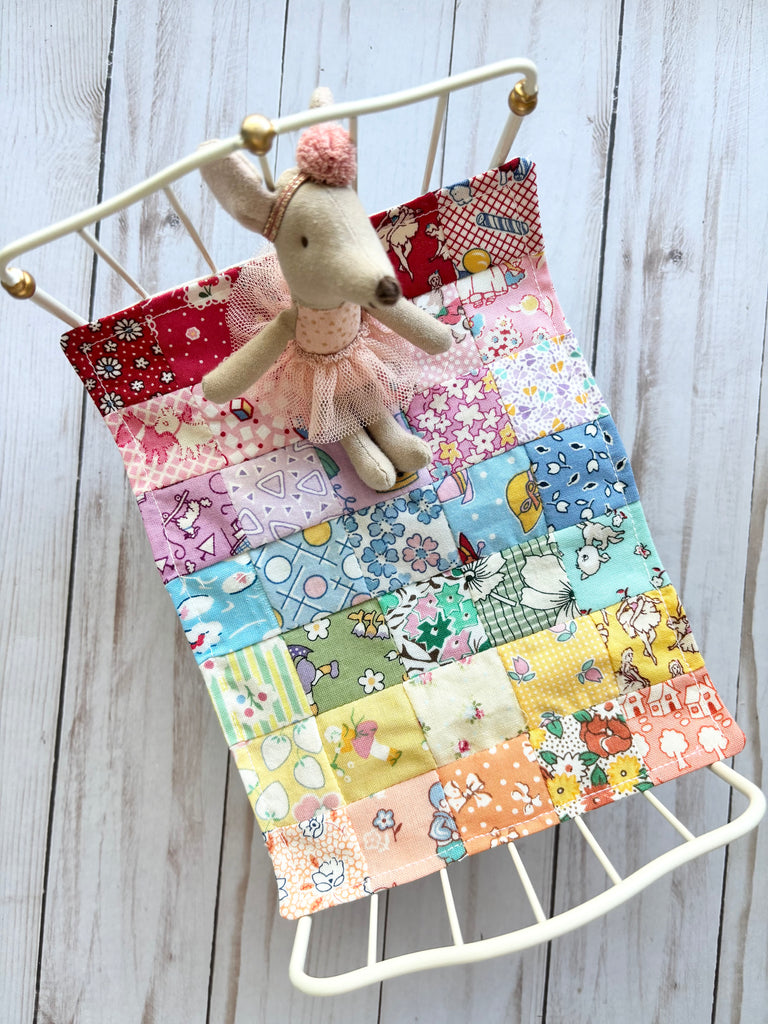1930s Dollhouse Quilt Rainbow Medium, 1:12 scale, maileg mice furniture, modern dollhouse, dollhouse bedding