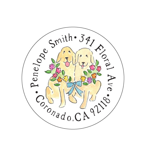 English Cream Golden Floral Collar Address Labels