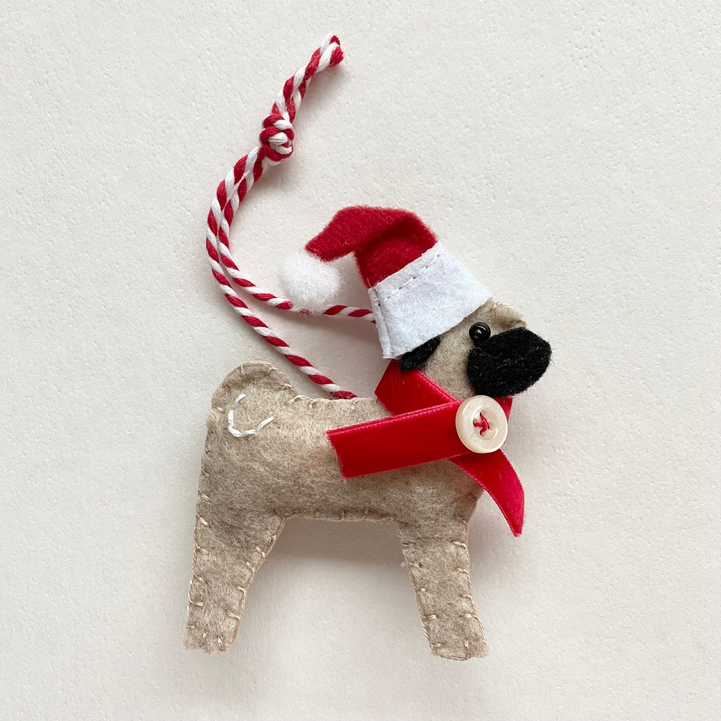 Pug Ornament - Fawn Santa Pug