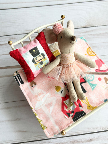 Small Dollhouse Nutcracker Quilt - Miniature Bedding Set - Maileg Mouse