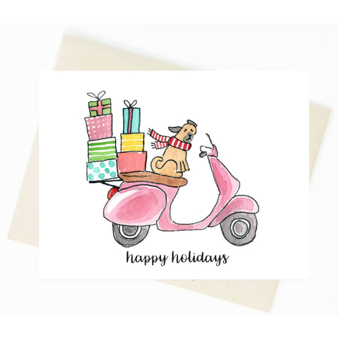 Happy Holidays Pug Vespa Card