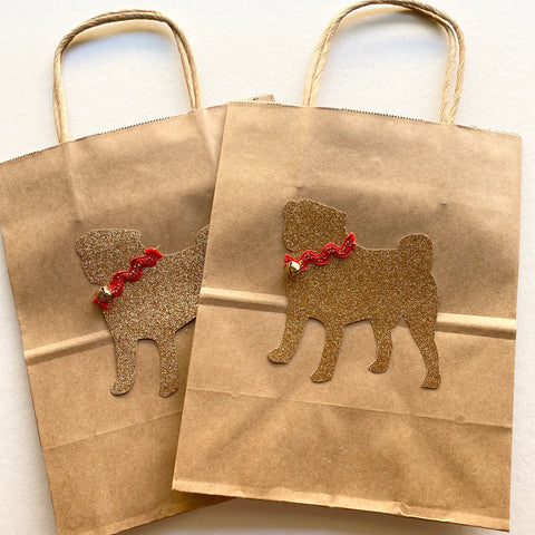 Pug Kraft Gift bags with Jingle Bell