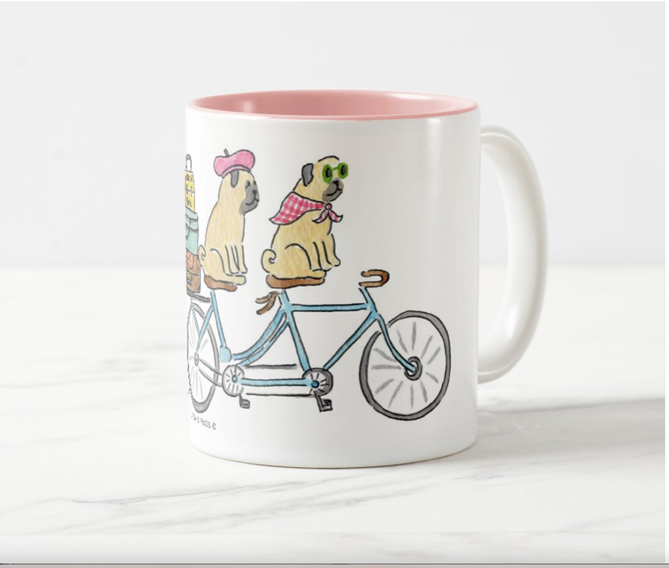 Pug Tandem Bicycle Mug