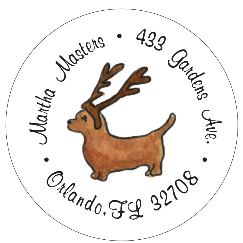 Reindeer Dachshund Christmas Return Address Labels